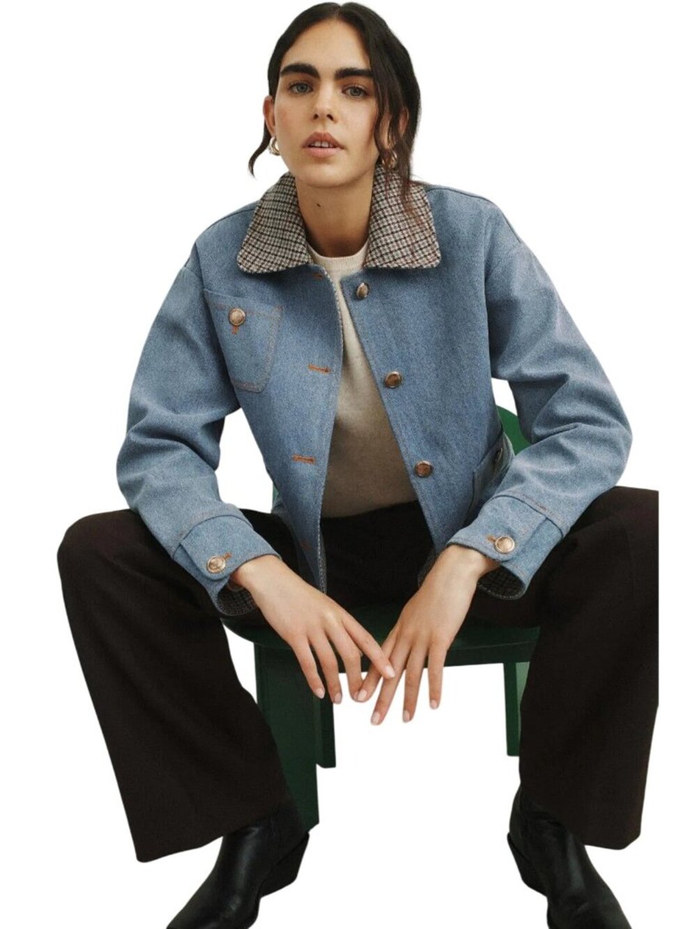 Sandro Light Blue Denim Jacket With Contrast Collar Womens Jean Coat - Picture 4 of 16